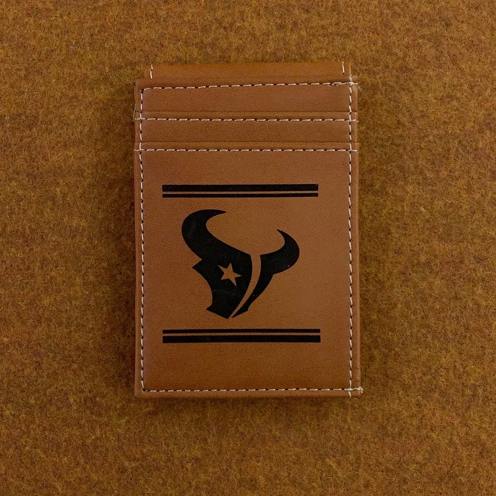 NFL Houston Texans OS Brown Faux Leather Magnetic Money Clip Wallet New